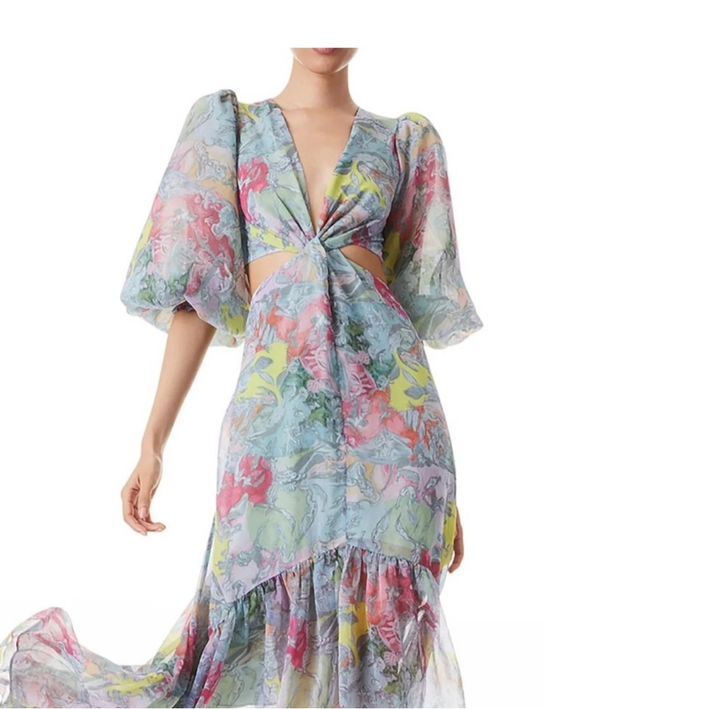 Alice + Olivia - Katia Twist-Front Floral Cutout High Low Dress - Picture 2 of 4